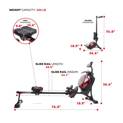 Sunny Health & Fitness Hydro + Dual Resistance Smart Magnetic Water Rowing Machine