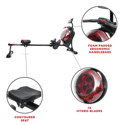 Sunny Health & Fitness Hydro + Dual Resistance Smart Magnetic Water Rowing Machine