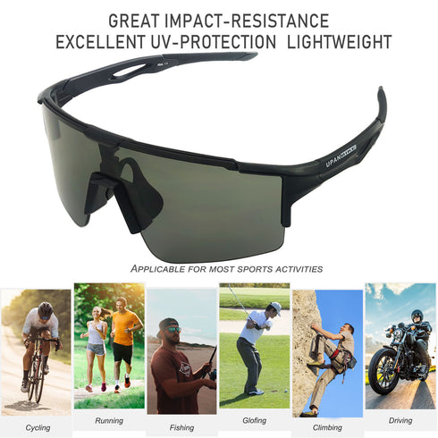 UPANBIKE Bike Cycling Sunglasses Sports Sunglasses Anti-UV400 Large Size Lens TR90 Unbreakable Frame, Glossy Black Frame/Grey Lens