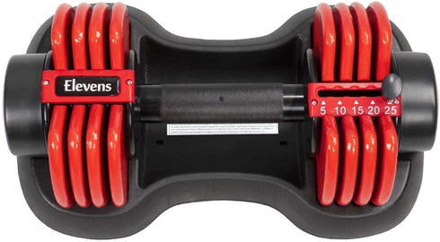 Elevens 50 Lb. Adjustable Dumbbells - Fast Adjusting Dial Weights - Workout Exercise, Strength Training and Fitness at Home Gym for Men and Women - Easy Removable Plates, Tray