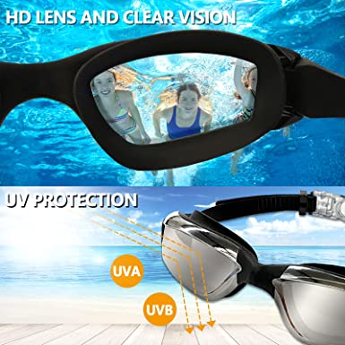 AABV Swim Goggles, Comfortable Polarized Anti-Fog Swimming Goggles for Adult(Black)