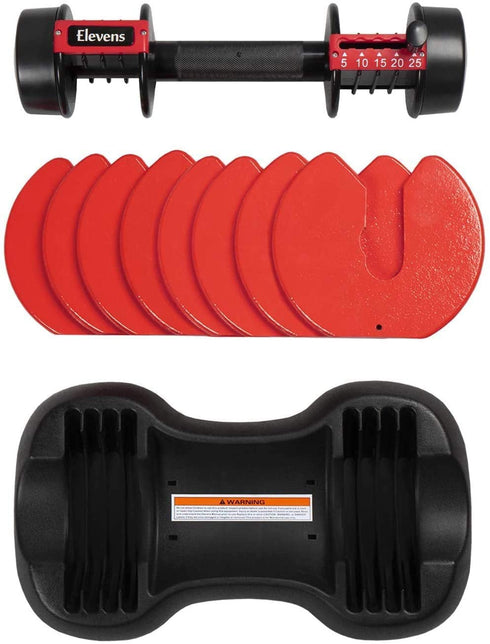 Elevens 50 Lb. Adjustable Dumbbells - Fast Adjusting Dial Weights - Workout Exercise, Strength Training and Fitness at Home Gym for Men and Women - Easy Removable Plates, Tray