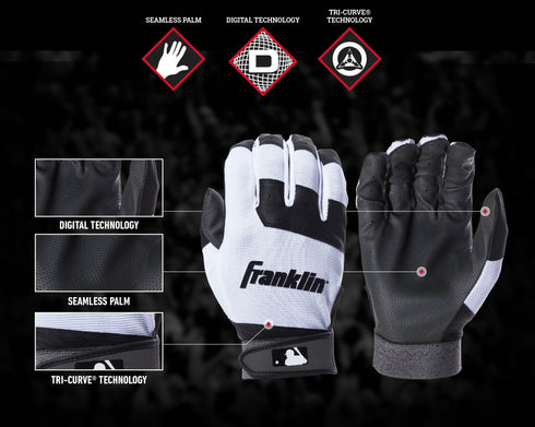 Franklin Sports Youth Flex Batting Gloves Black/White Youth Medium