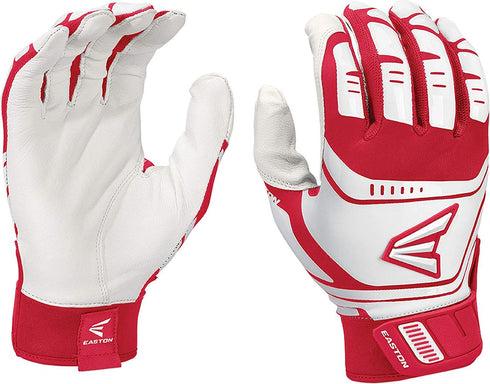 Easton Baseball Walk Off Power Leverage Adult Batting Gloves, White Red, Small