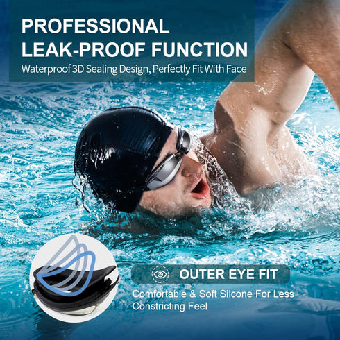Swimming Goggles Set for Adult Men Women, Polarized Anti-Fog UV Protection Mirrored Swim Goggles with Swinming Cap, Nose Clip, Earplugs, Flannel bag-Black