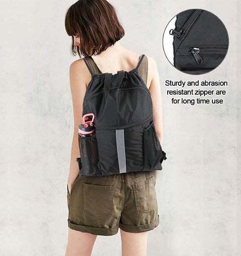 BeeGreen Drawstring Backpack Bag with Shoe Compartment String Cinch Sackpack for Unisex