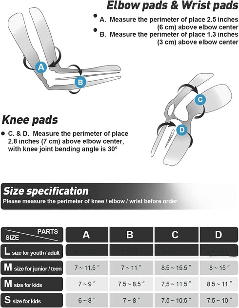 Dark Lightning Adult/Youth/Junior Knee Pads Elbow Pads Wrist Guards 3 in 1 Protective Gear