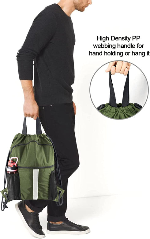 BeeGreen Drawstring Backpack Bag with Shoe Compartment String Cinch Sackpack for Unisex