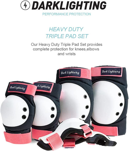 Dark Lightning Adult/Youth/Junior Knee Pads Elbow Pads Wrist Guards 3 in 1 Protective Gear