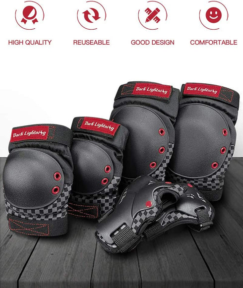 Dark Lightning Adult/Youth/Junior Knee Pads Elbow Pads Wrist Guards 3 in 1 Protective Gear