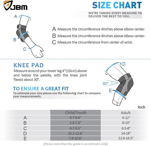 JBM Adult/Child Knee Pads Elbow Pads Wrist Guards 3 in 1 Protective Gear Set for Multi Sports Skateboarding Inline Roller Skating Cycling