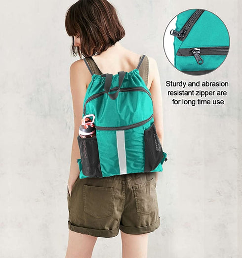BeeGreen Drawstring Backpack Bag with Shoe Compartment String Cinch Sackpack for Unisex