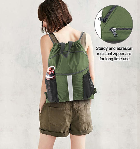 BeeGreen Drawstring Backpack Bag with Shoe Compartment String Cinch Sackpack for Unisex