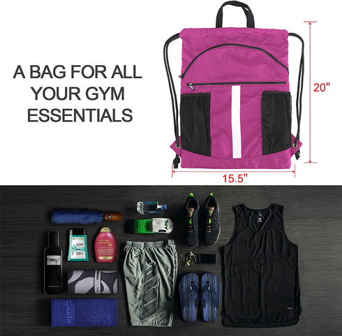 BeeGreen Drawstring Backpack Bag with Shoe Compartment String Cinch Sackpack for Unisex