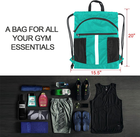 BeeGreen Drawstring Backpack Bag with Shoe Compartment String Cinch Sackpack for Unisex