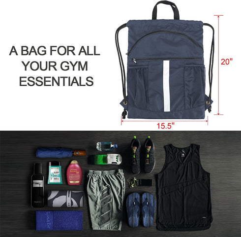 BeeGreen Drawstring Backpack Bag with Shoe Compartment String Cinch Sackpack for Unisex