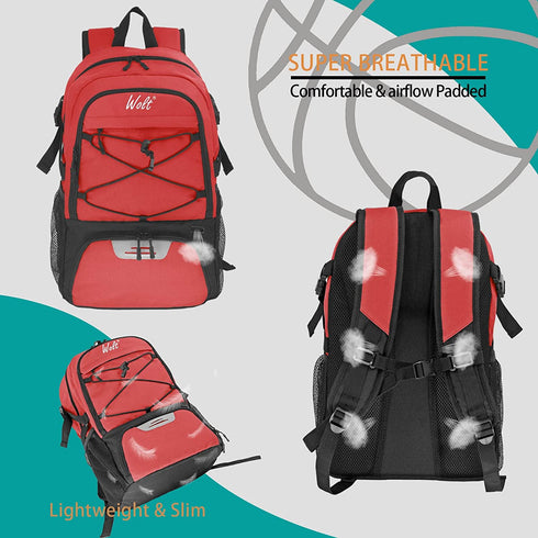 WOLT | Basketball Backpack Large Sports Bag with Separate Ball holder & Shoes compartment, Best for Basketball, Soccer, Volleyball, Swim, Gym, Travel