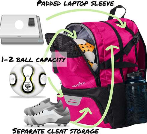 Athletico National Soccer Bag - Backpack for Soccer, Basketball & Football Includes Separate Cleat and Ball Holder