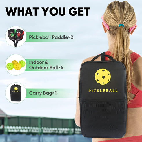 KEAUP Pickleball Paddles Pickleball Set of 2 Rackets with 4 Balls and 1 Bag Lightweight Pickleball Racquet Set