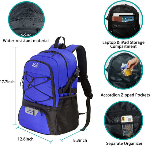 WOLT | Basketball Backpack Large Sports Bag with Separate Ball holder & Shoes compartment, Best for Basketball, Soccer, Volleyball, Swim, Gym, Travel