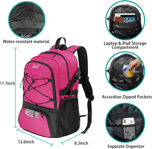 WOLT | Basketball Backpack Large Sports Bag with Separate Ball holder & Shoes compartment, Best for Basketball, Soccer, Volleyball, Swim, Gym, Travel