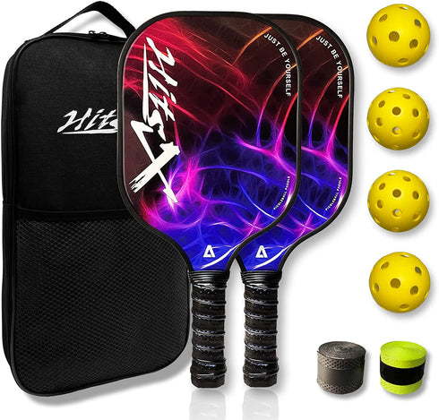 HitsX Pickleball Paddles, Graphite Pickleball Paddles Set of 2 Pickleball Racquet 4 Balls 1 Portable Bag
