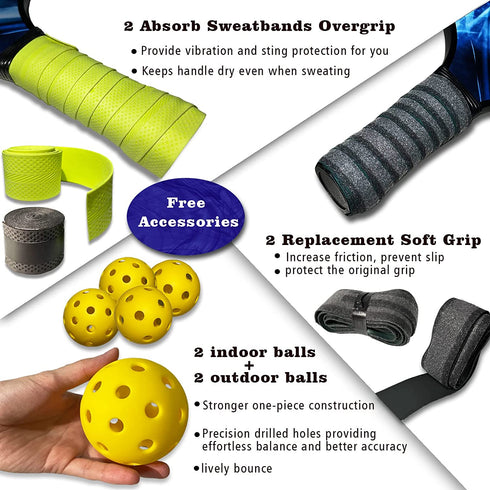 HitsX Pickleball Paddles, Graphite Pickleball Paddles Set of 2 Pickleball Racquet 4 Balls 1 Portable Bag