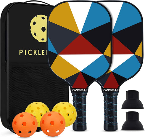 OVISBAI Pickleball Paddles Set of 2 Fiberglass Surface Paddleswith 4 Pickleball Balls, 2 Racquets, 2 Pickleball Ball Retriever, 1 Carry Bag