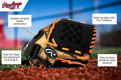 Rawlings Playmaker Camo Kids Baseball Glove for Kids 5-8 - TBall Glove – 10, 10.5, 11 Inch