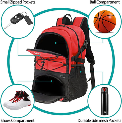 WOLT | Basketball Backpack Large Sports Bag with Separate Ball holder & Shoes compartment, Best for Basketball, Soccer, Volleyball, Swim, Gym, Travel