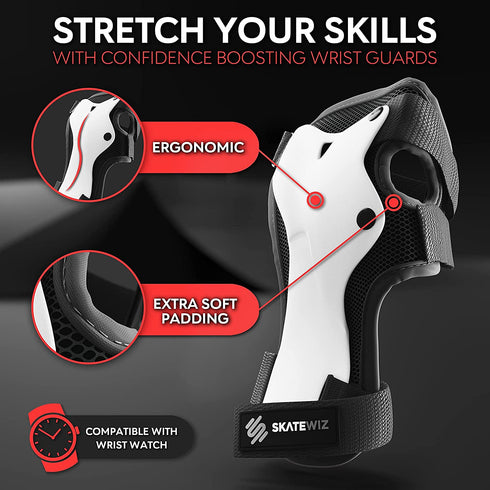 SKATEWIZ Skateboard Protective Gear Set Elbow Pads Roller Derby and Knee Pads Skating