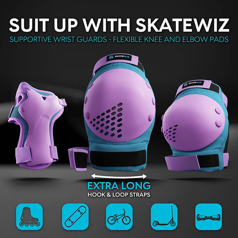 SKATEWIZ Skateboard Protective Gear Set Elbow Pads Roller Derby and Knee Pads Skating