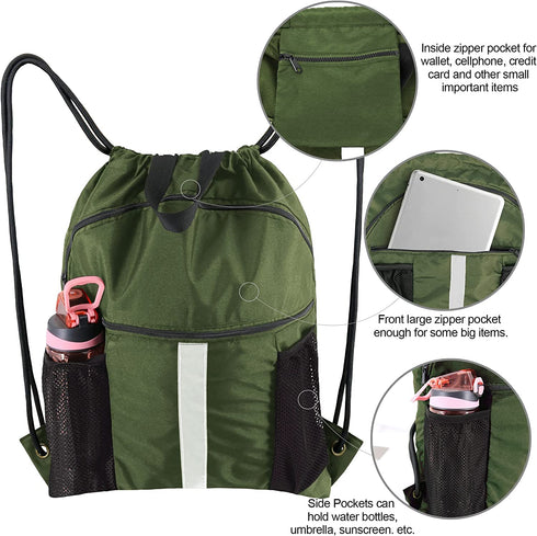 BeeGreen Drawstring Backpack Bag with Shoe Compartment String Cinch Sackpack for Unisex
