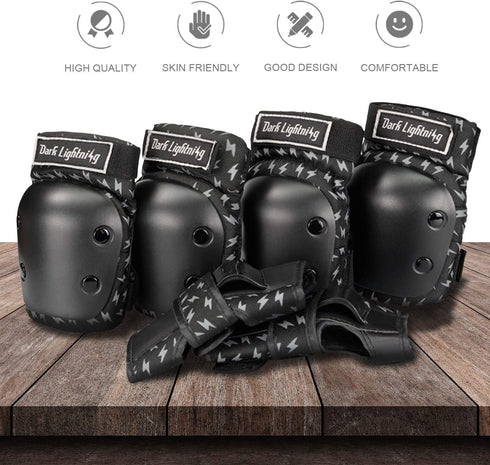 Dark Lightning Adult/Youth/Junior Knee Pads Elbow Pads Wrist Guards 3 in 1 Protective Gear