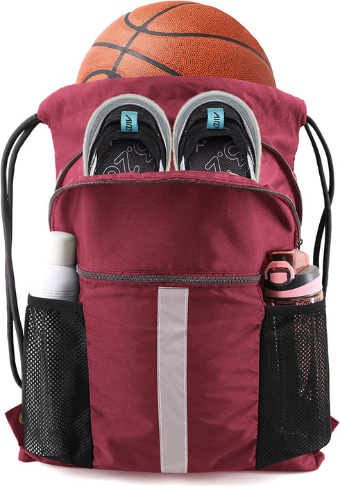 BeeGreen Drawstring Backpack Bag with Shoe Compartment String Cinch Sackpack for Unisex