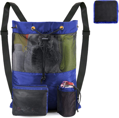 BeeGreen Beach Bag Folding Into Pouch Boxing Equipment Mesh Backpack Drawstring Backpack for Kids Swimming Pool Sports