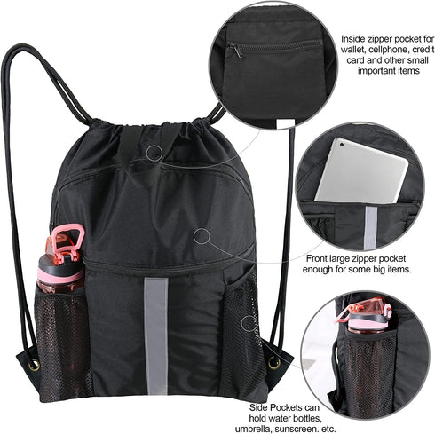 BeeGreen Drawstring Backpack Bag with Shoe Compartment String Cinch Sackpack for Unisex