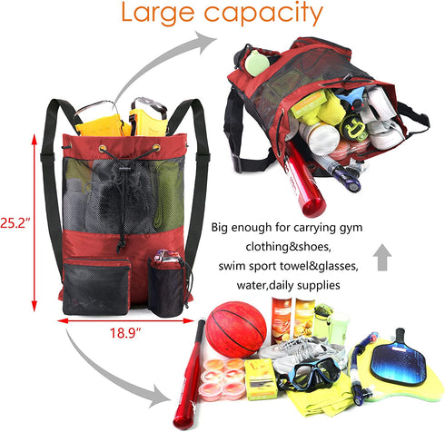 BeeGreen Beach Bag Folding Into Pouch Boxing Equipment Mesh Backpack Drawstring Backpack for Kids Swimming Pool Sports
