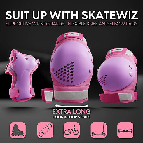 SKATEWIZ Skateboard Protective Gear Set Elbow Pads Roller Derby and Knee Pads Skating