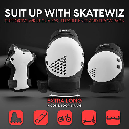 SKATEWIZ Skateboard Protective Gear Set Elbow Pads Roller Derby and Knee Pads Skating