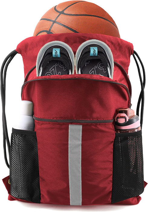 BeeGreen Drawstring Backpack Bag with Shoe Compartment String Cinch Sackpack for Unisex