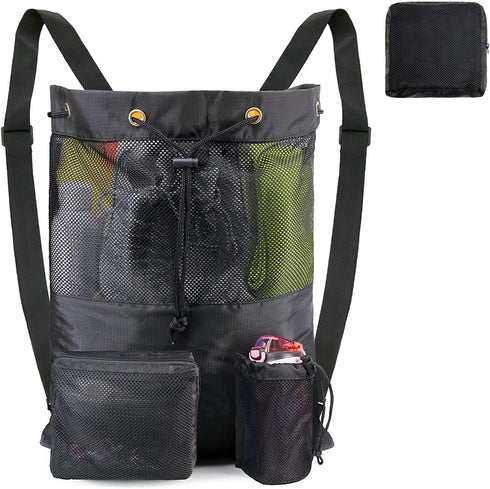 BeeGreen Beach Bag Folding Into Pouch Boxing Equipment Mesh Backpack Drawstring Backpack for Kids Swimming Pool Sports