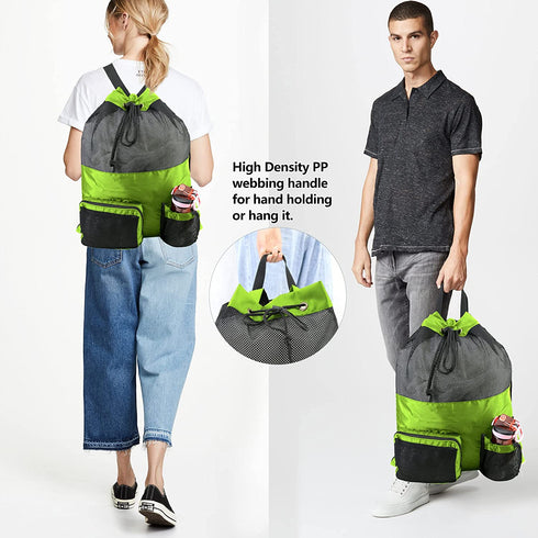BeeGreen Beach Bag Folding Into Pouch Boxing Equipment Mesh Backpack Drawstring Backpack for Kids Swimming Pool Sports