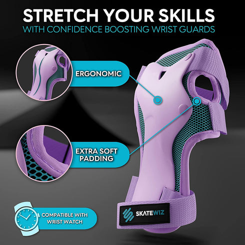 SKATEWIZ Skateboard Protective Gear Set Elbow Pads Roller Derby and Knee Pads Skating