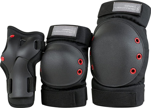 Dark Lightning Adult/Youth/Junior Knee Pads Elbow Pads Wrist Guards 3 in 1 Protective Gear