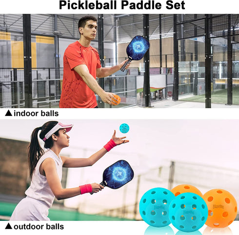 PHYSIZZ Pickleball Paddles Set of 2, Lightweight Graphite Surface Honeycomb Core Pickleball Rackets with 4 Pickleball Balls