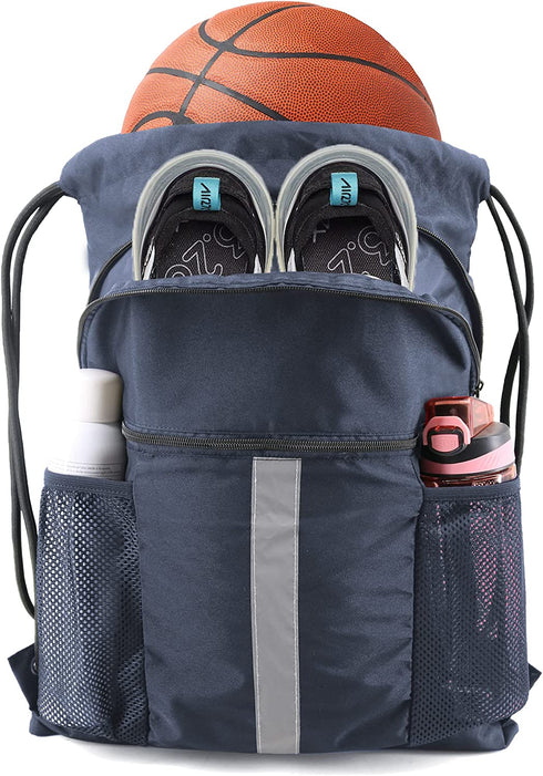 BeeGreen Drawstring Backpack Bag with Shoe Compartment String Cinch Sackpack for Unisex