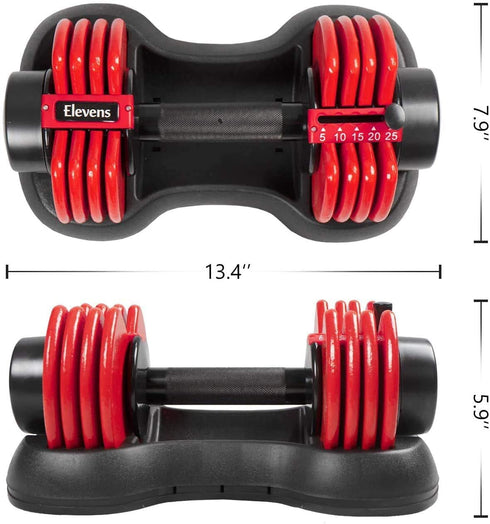 Elevens 50 Lb. Adjustable Dumbbells - Fast Adjusting Dial Weights - Workout Exercise, Strength Training and Fitness at Home Gym for Men and Women - Easy Removable Plates, Tray
