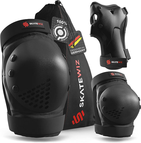 SKATEWIZ Skateboard Protective Gear Set Elbow Pads Roller Derby and Knee Pads Skating