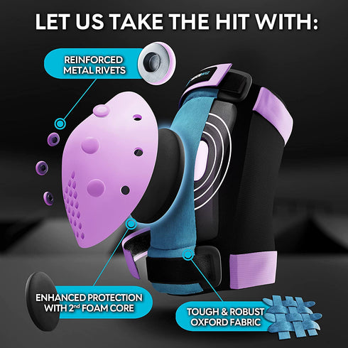 SKATEWIZ Skateboard Protective Gear Set Elbow Pads Roller Derby and Knee Pads Skating